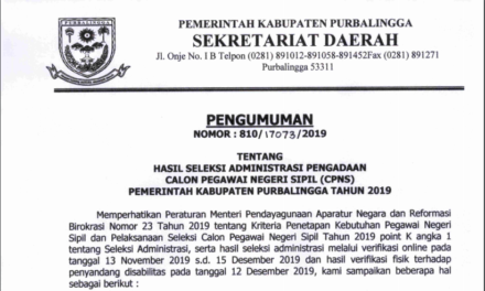 PENGUMUMAN SELEKSI ADMINISTRASI CPNS KAB. PURBALINGGA TAHUN 2019