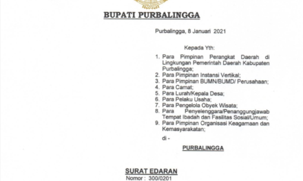 SURAT EDARAN BUPATI TENTANG PEMBERLAKUAN PEMBATASAN KEGIATAN MASYARAKAT (PPKM) DALAM RANGKA PENGENDALIAN PENYEBARAN CORONA VIRUS DISEASE 2019 (COVID-19) DI KABUPATEN PURBALINGGA