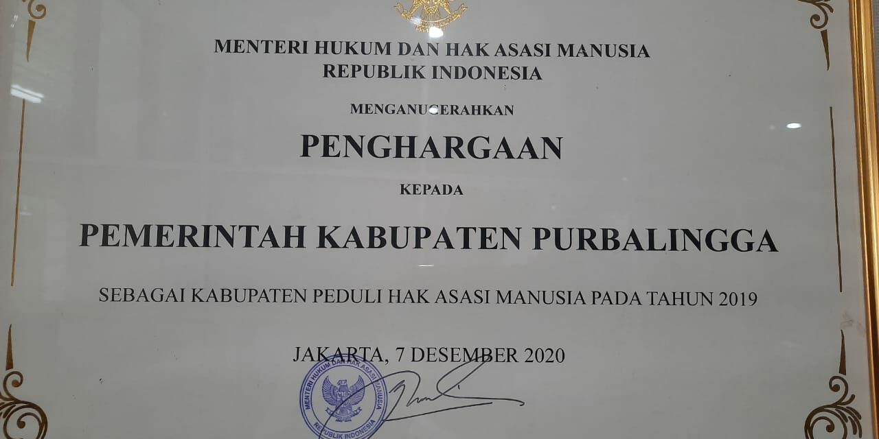 Purbalingga Raih Penghargaan Sebagai Kabupaten Peduli HAM