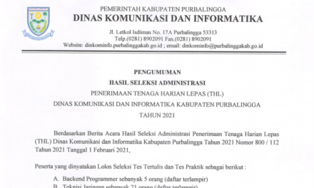 PENGUMUMAN!!! HASIL SELEKSI ADMINISTRASI PENERIMAAN TENAGA HARIAN LEPAS (THL) DINKOMINFO PURBALINGGA TAHUN 2021