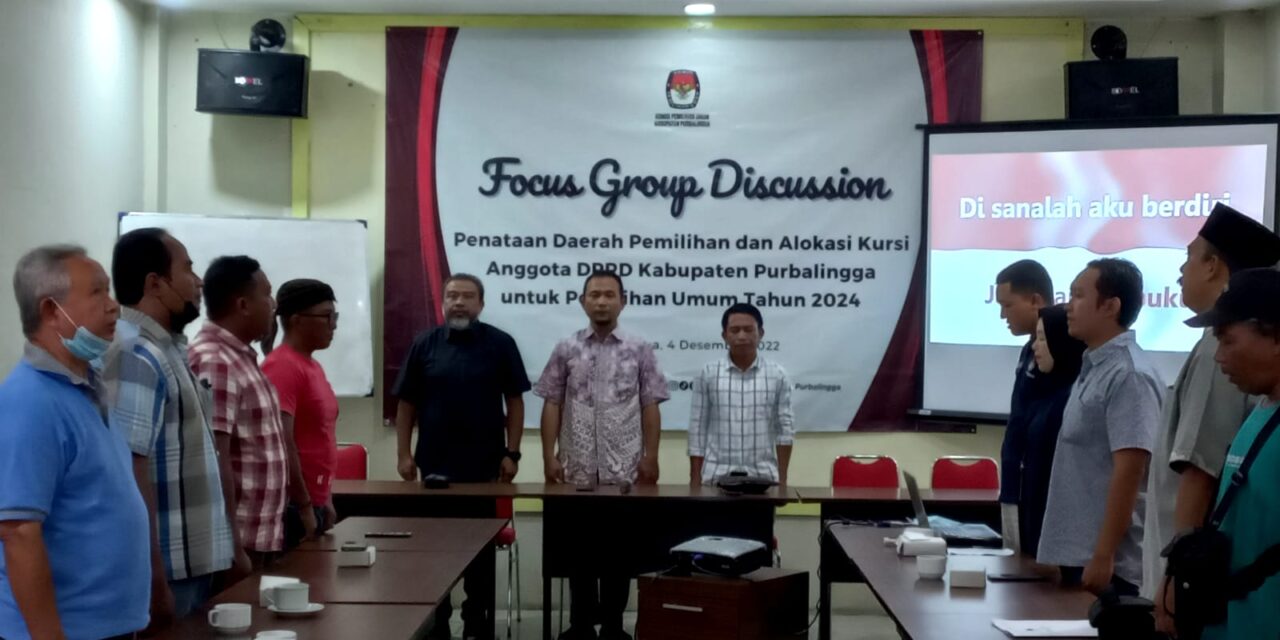 KPU Purbalingga Bersama Wartawan Gelar FGD Penataan Dapil dan Alokasi Kursi Pemilu 2024